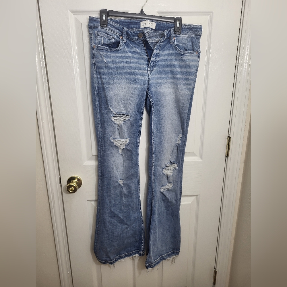Buckle Faded Blue Distressed Flare Jeans